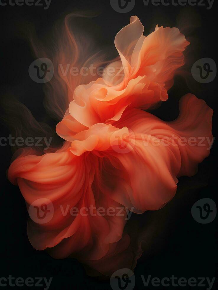 an abstract painting of an orange flower on a black background generative ai photo