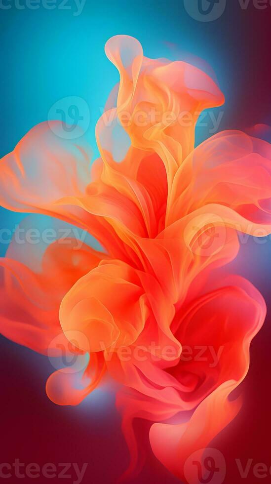 an abstract painting of an orange flower on a blue background generative ai photo