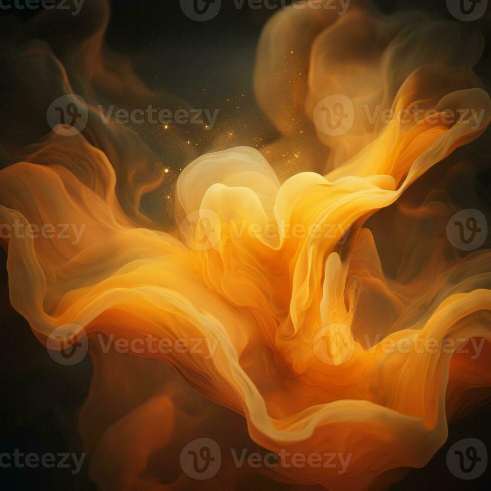 an abstract painting of orange and yellow smoke on a black background generative ai photo
