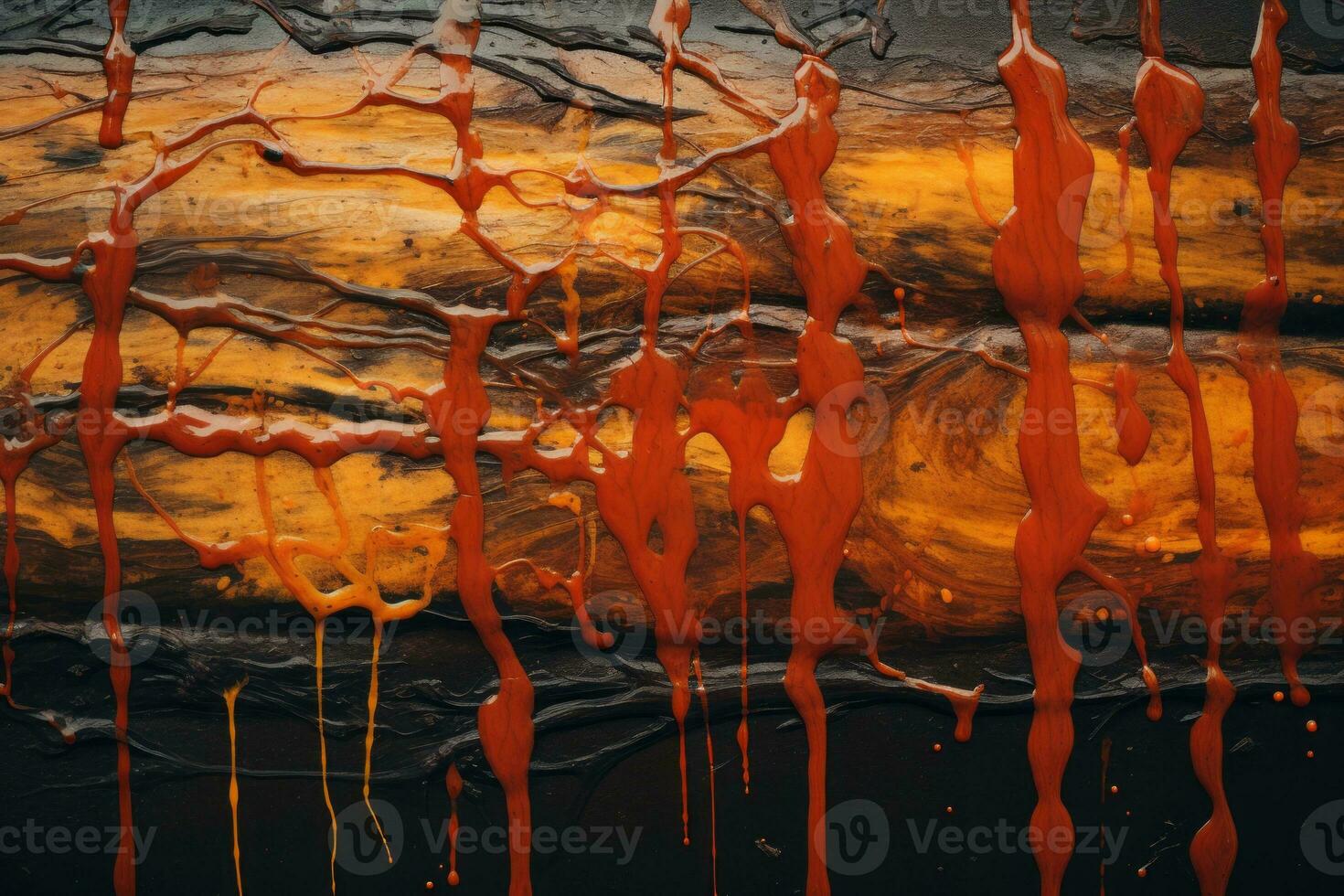 an abstract painting with orange paint dripping down the side generative ai photo