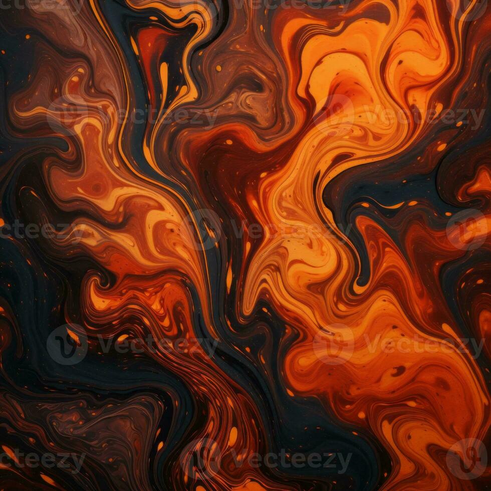 an abstract painting with orange and black swirls generative ai photo