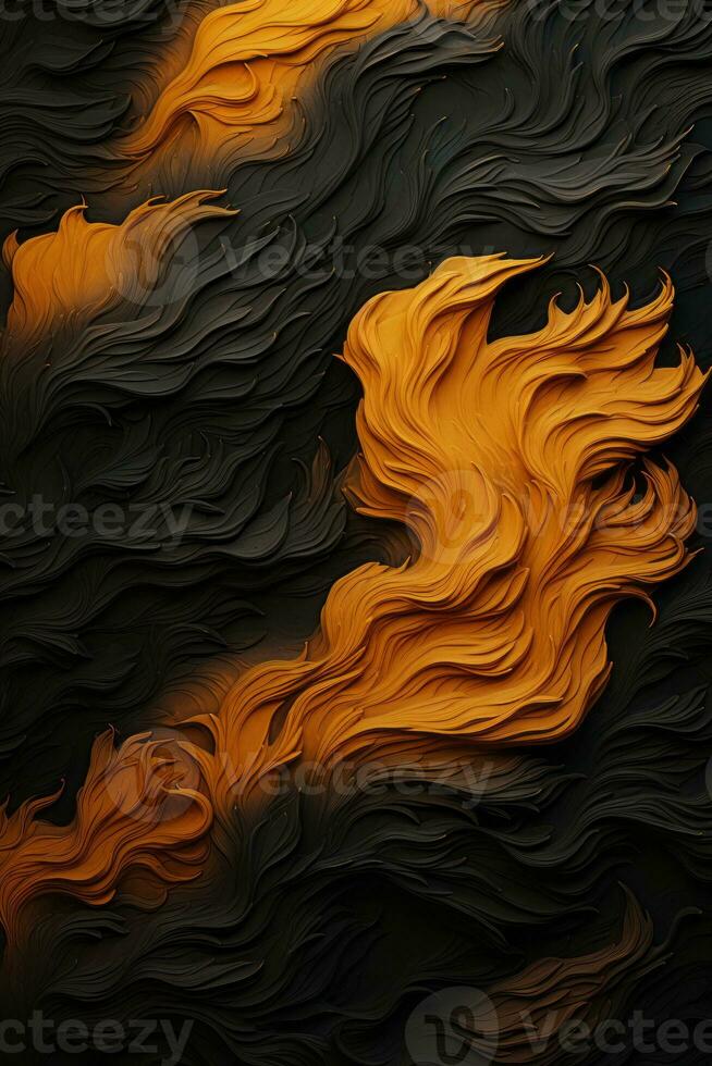 an abstract painting with orange and black swirls generative ai photo