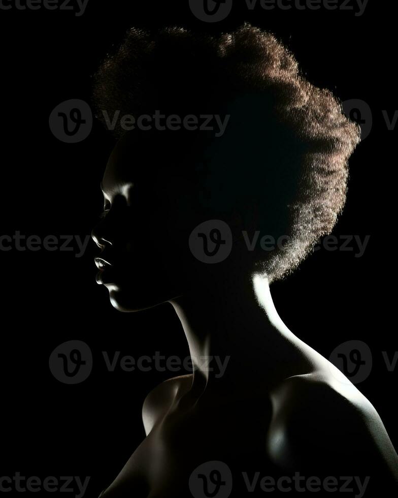 an african american woman with an afro in the dark generative ai photo