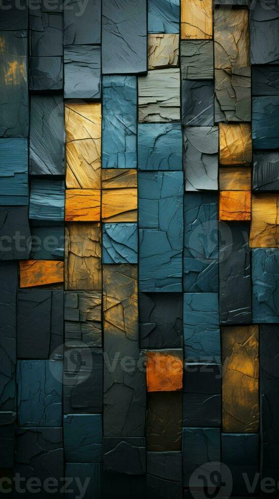 an abstract wall with blue orange and black squares generative ai photo
