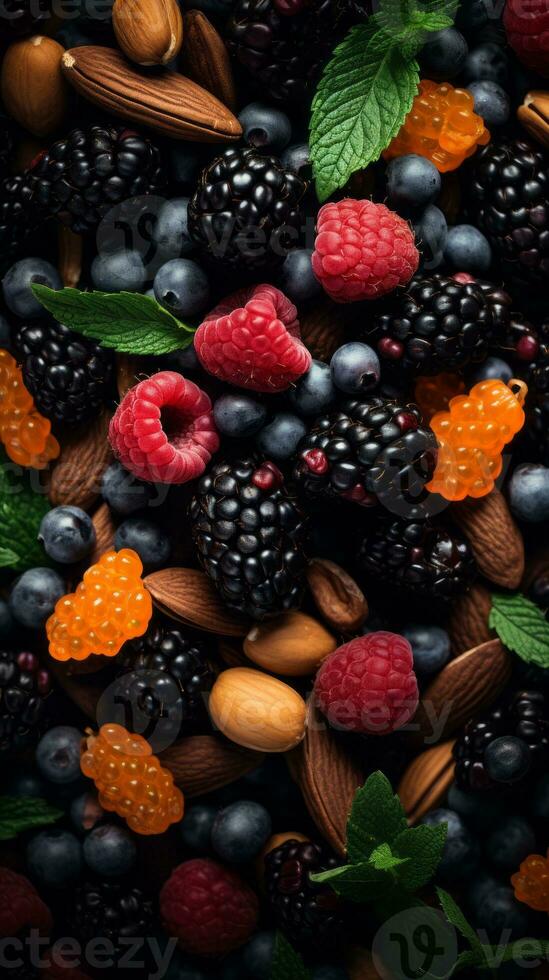 an assortment of berries nuts and almonds generative ai photo