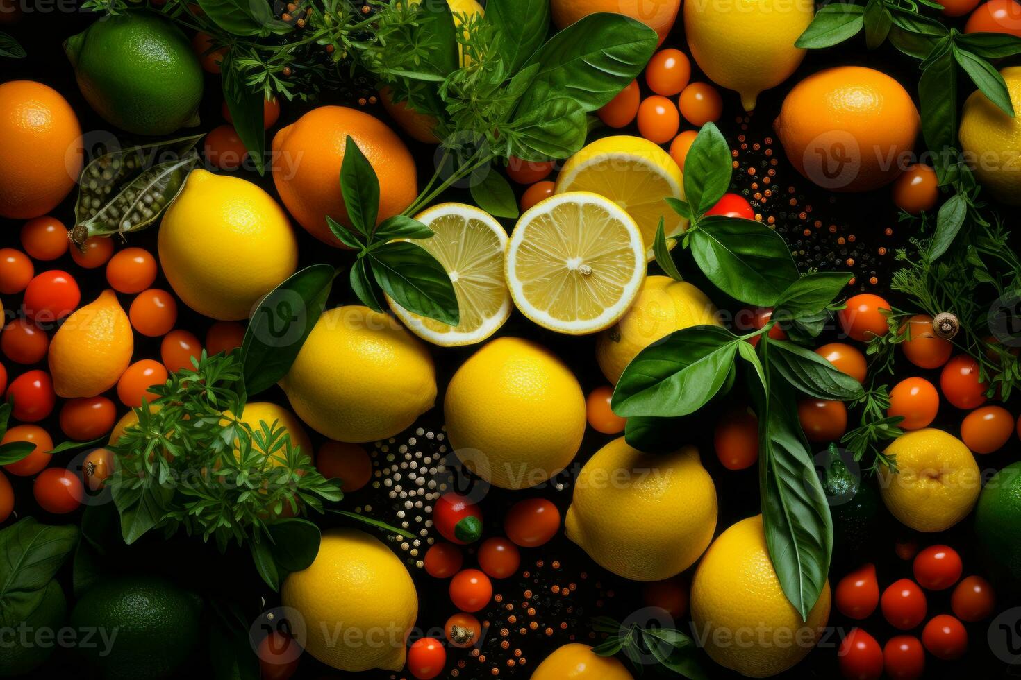 an assortment of lemons oranges and herbs generative ai photo