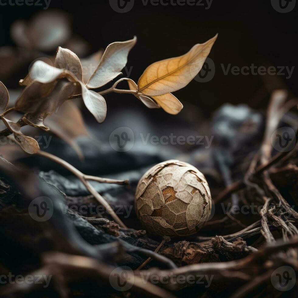 an egg in a nest with leaves and twigs generative ai photo