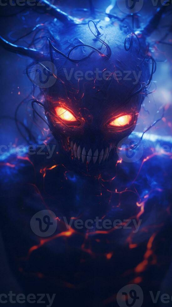 an evil demon with glowing eyes and red eyes generative ai photo