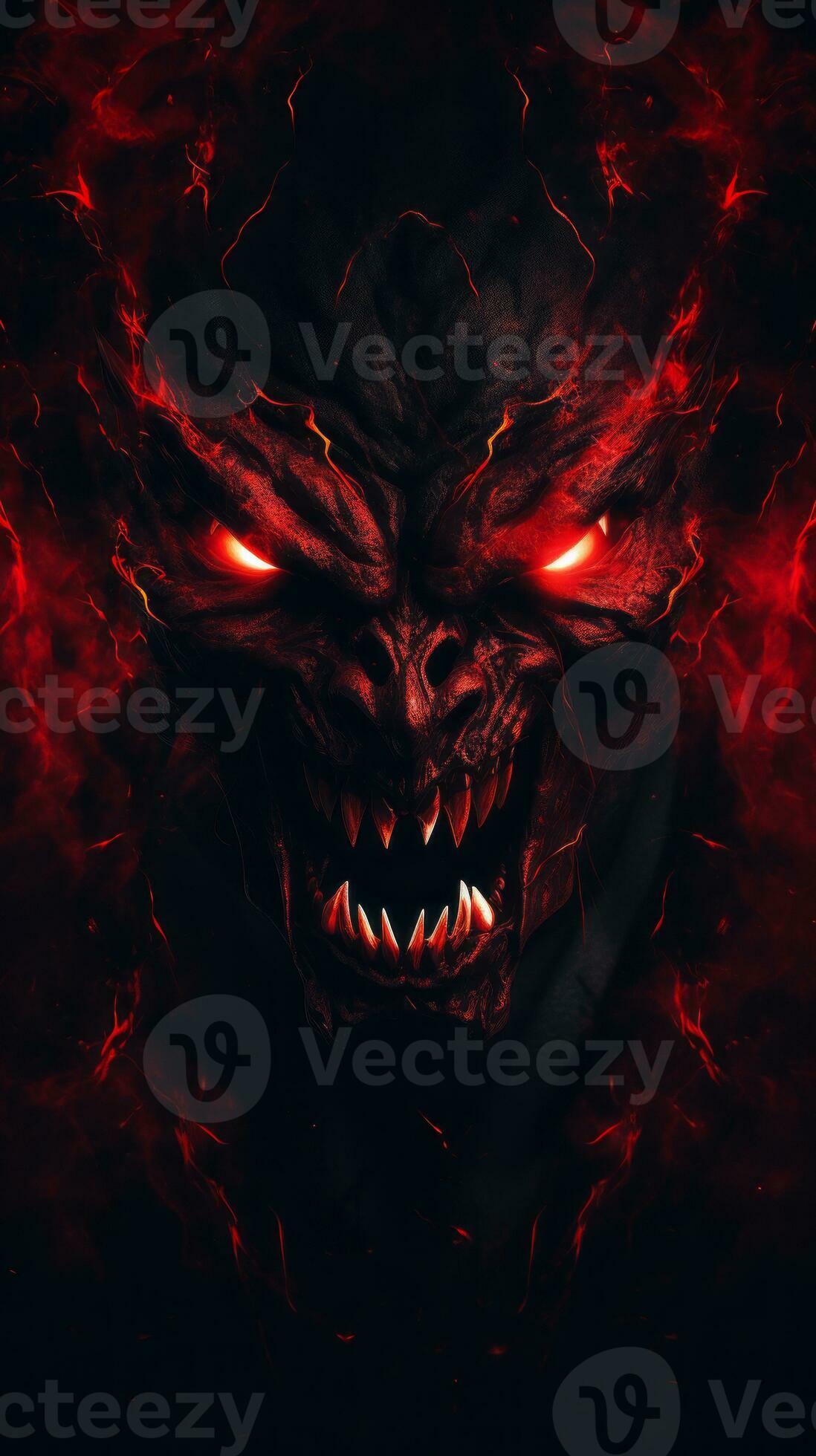 an evil demon face with red eyes on a black background generative ai  32125652 Stock Photo at Vecteezy