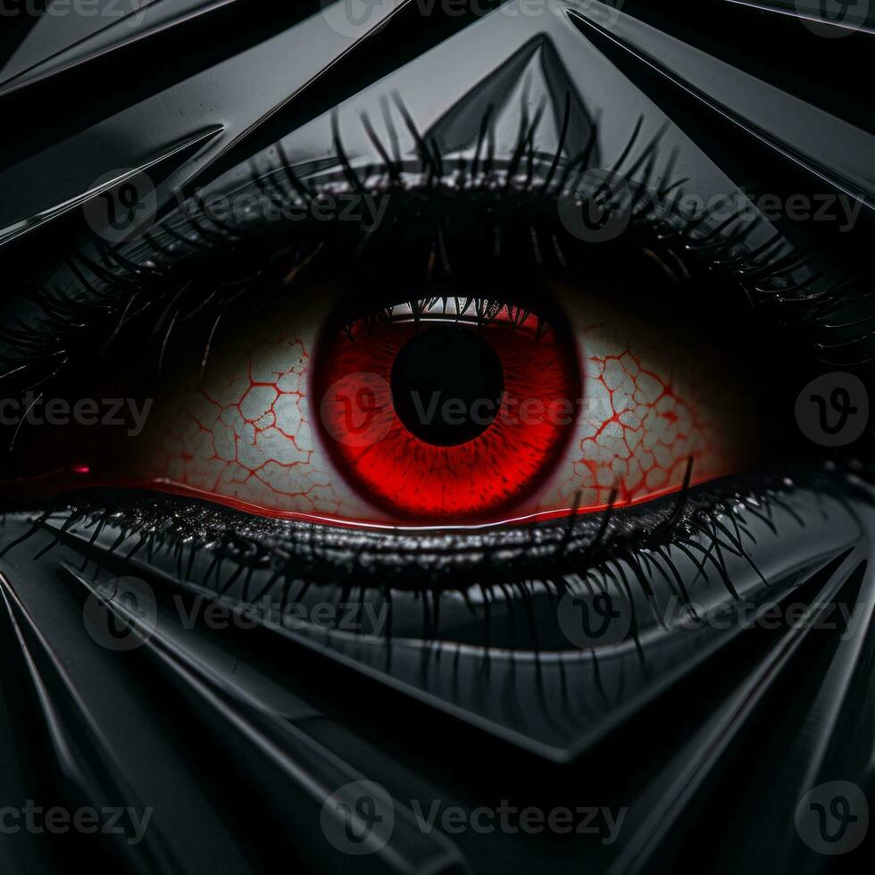 an eye with red iris on a black background generative ai photo