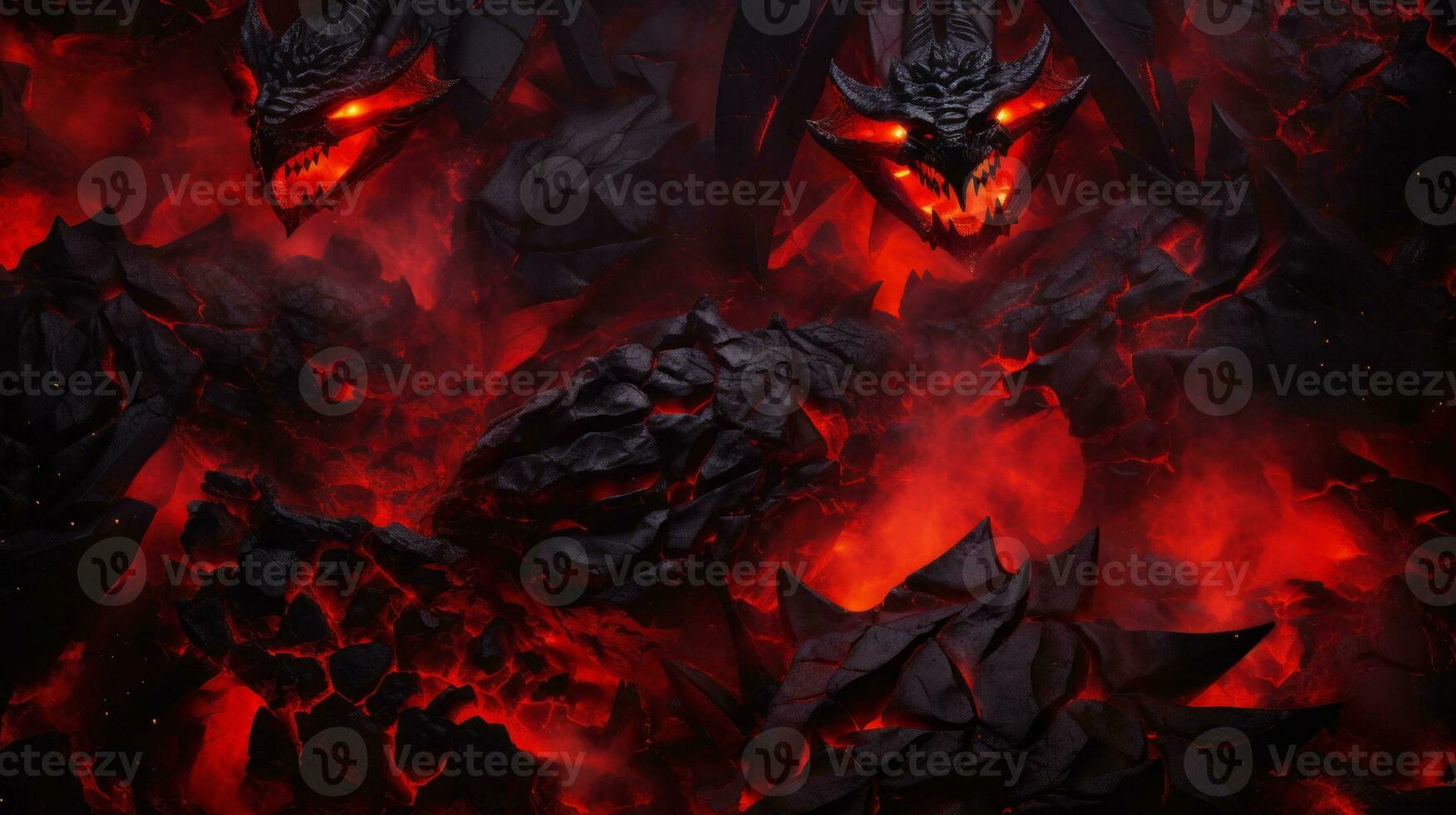 an image of a black and red demon with glowing eyes generative ai photo