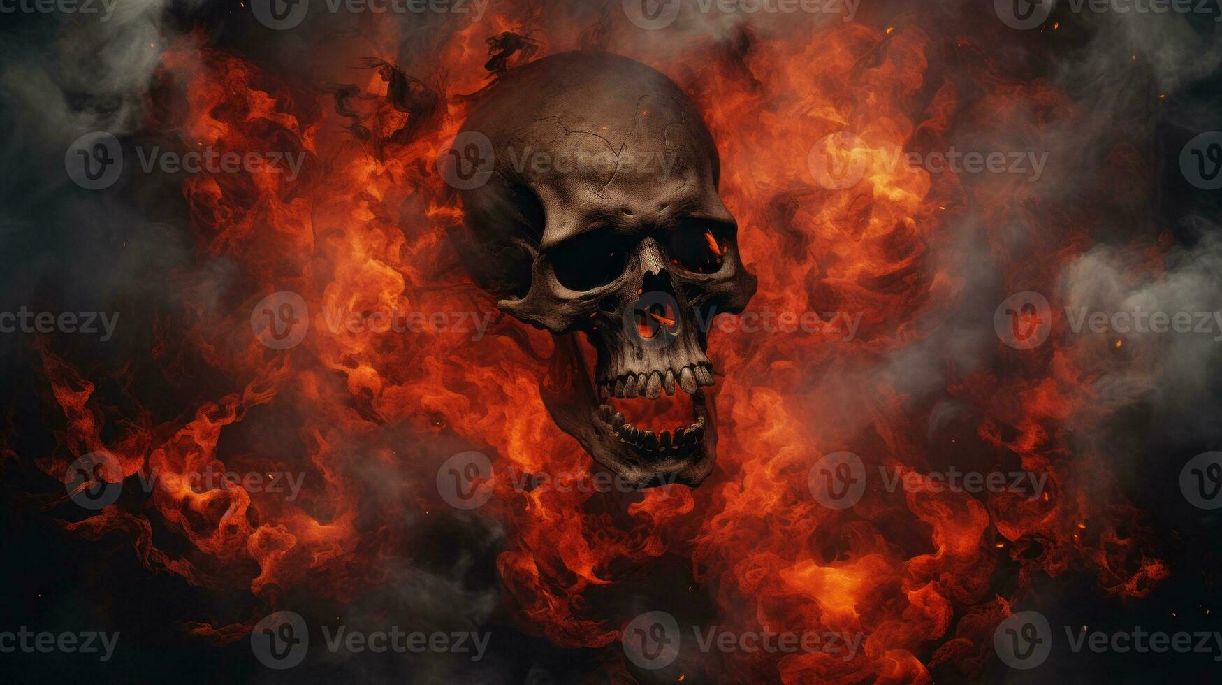 an image of a burning skull with smoke coming out of it generative ai photo