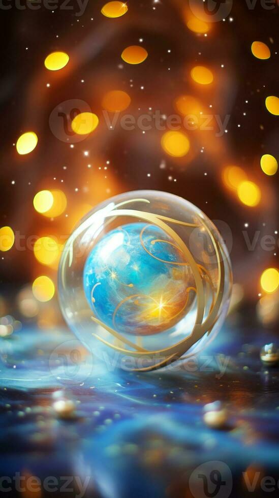 an image of a crystal ball with a blue and gold design generative ai photo