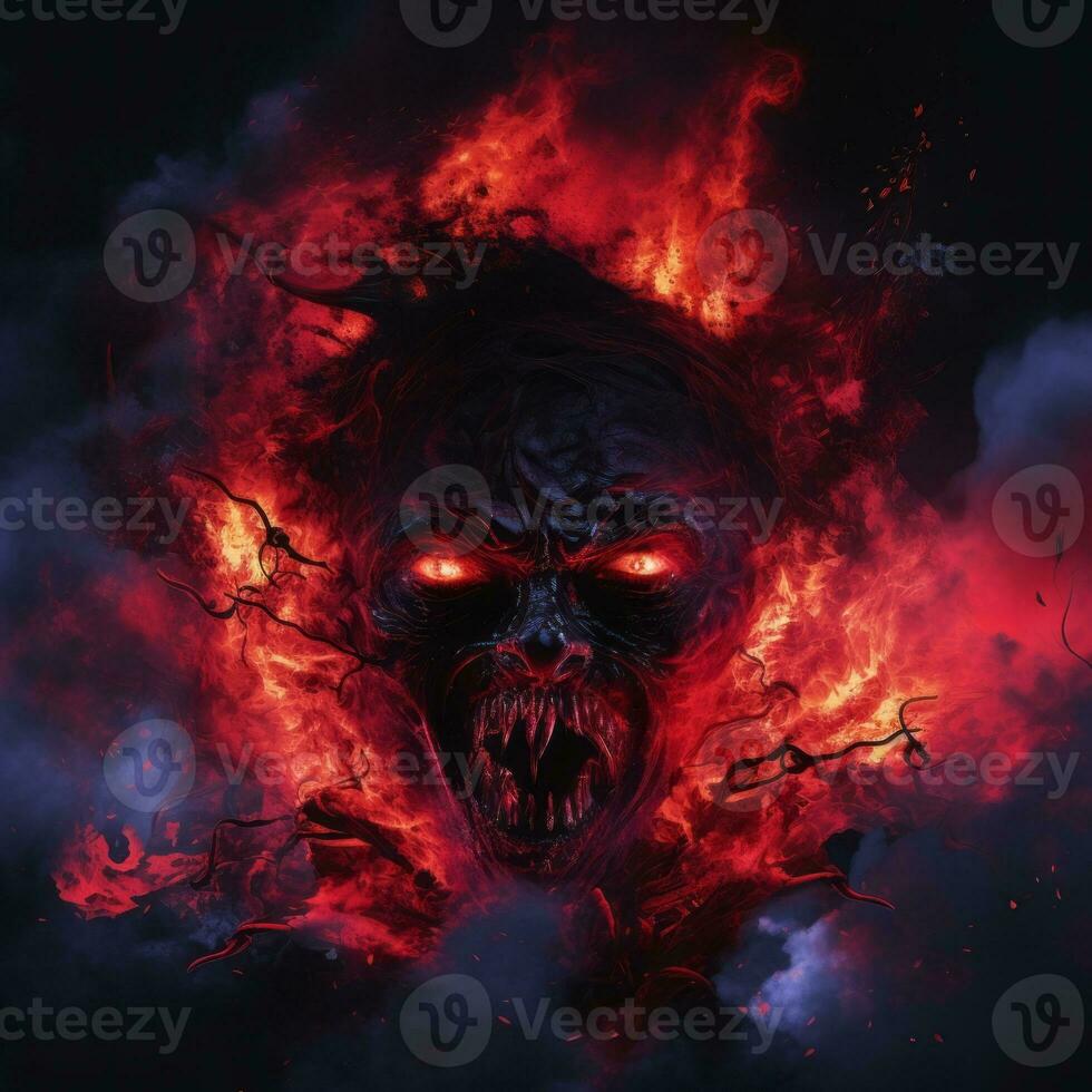 an image of a demon head with red eyes and fire coming out of it generative ai photo
