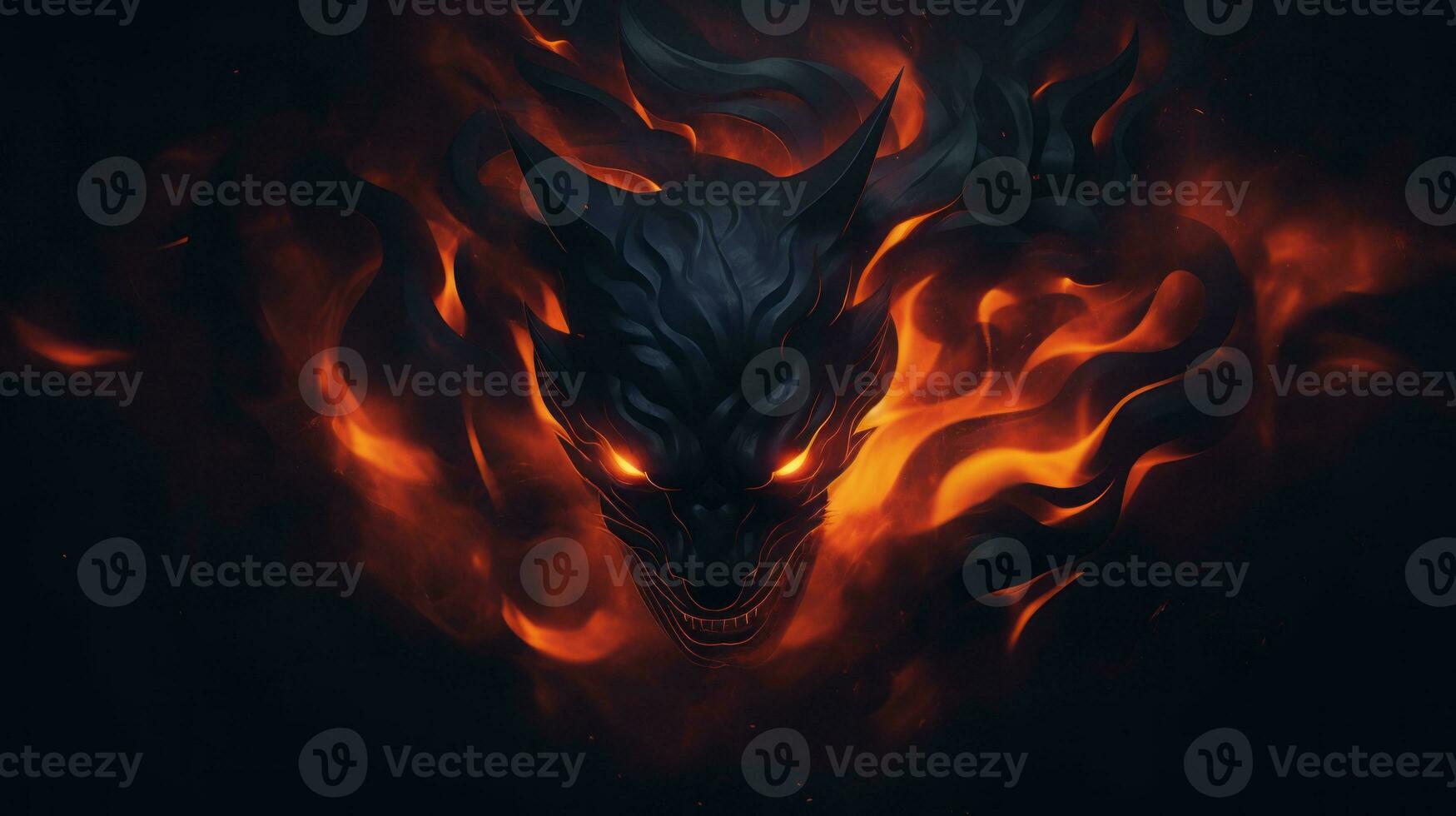 an image of a demon head with flames coming out of it generative ai photo