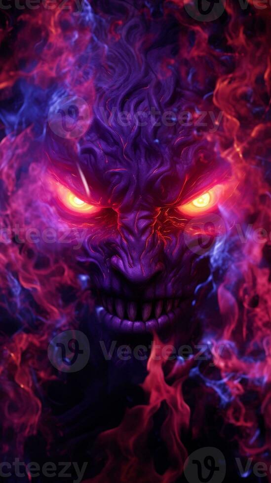 an image of a demon with glowing red eyes on a dark background generative ai photo