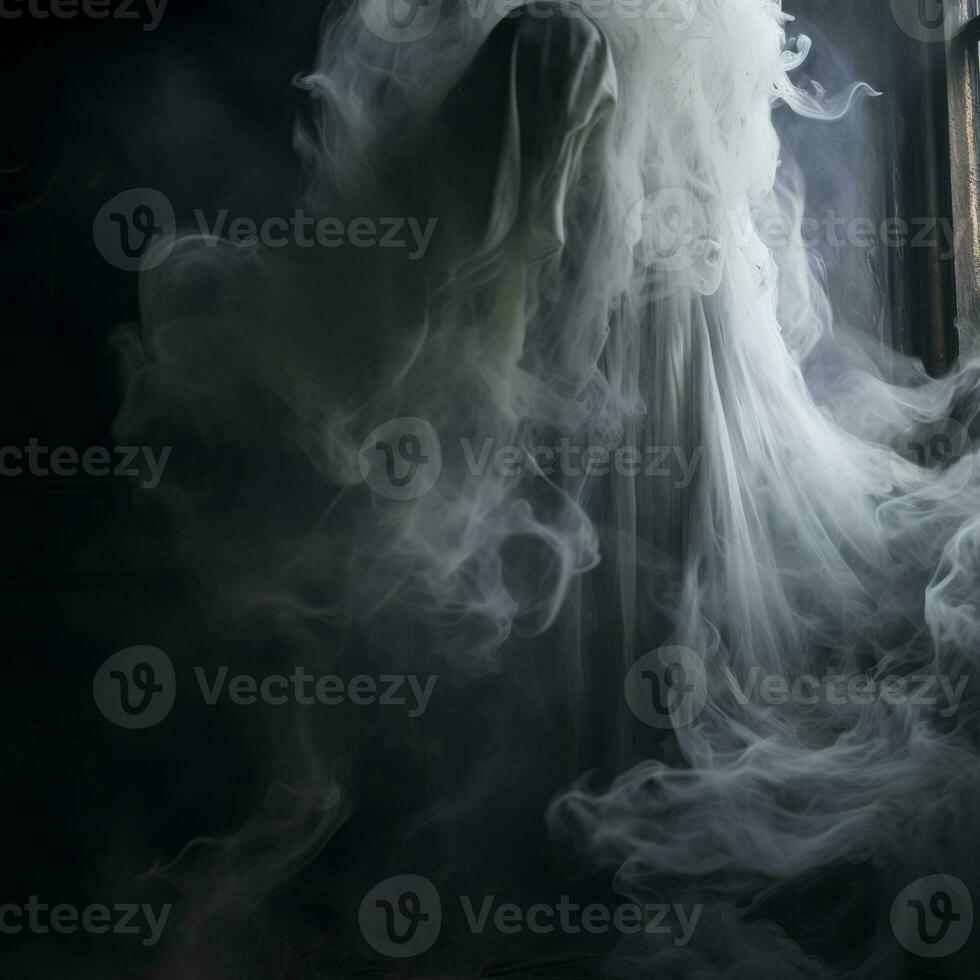 an image of a ghost in a white dress with smoke coming out of it generative ai photo