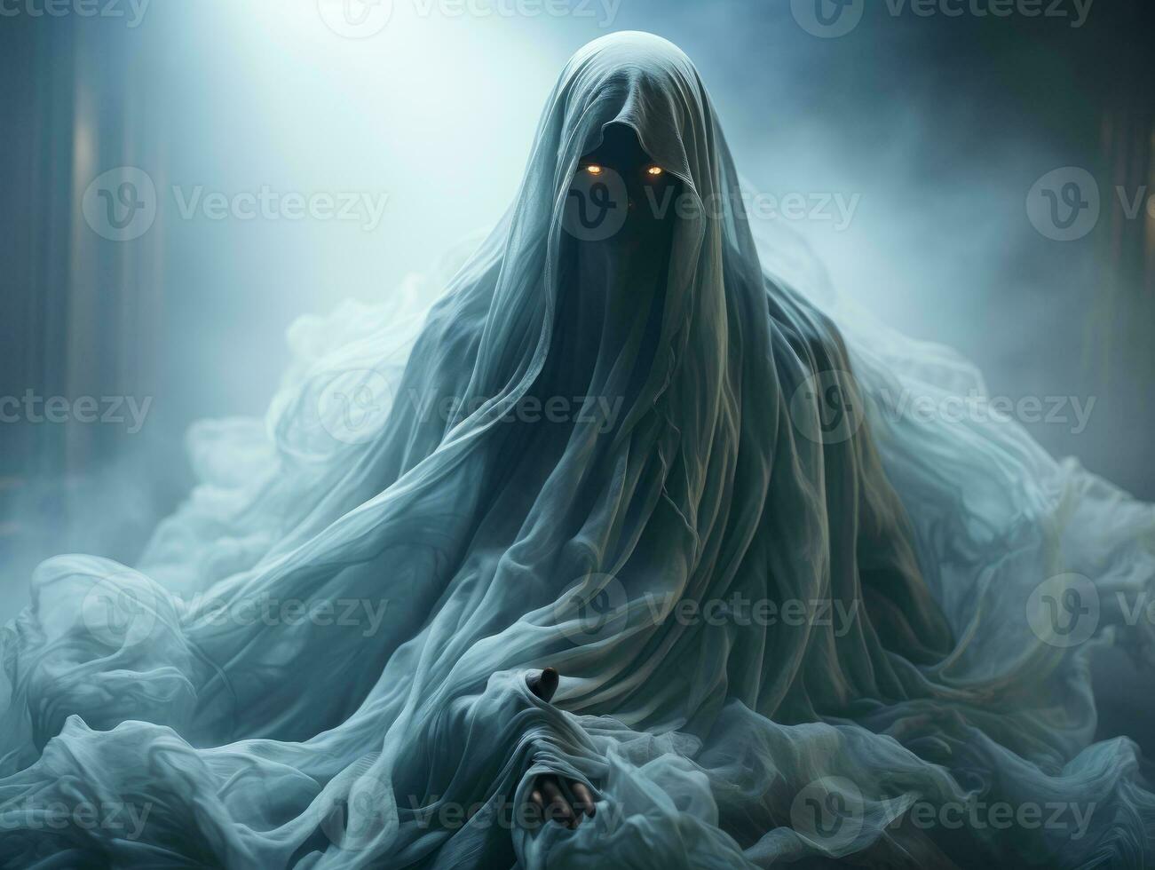 an image of a ghost in a white robe generative ai photo