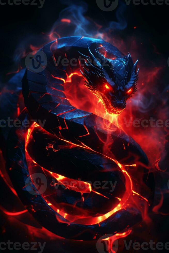 an image of a fiery dragon on a black background generative ai photo