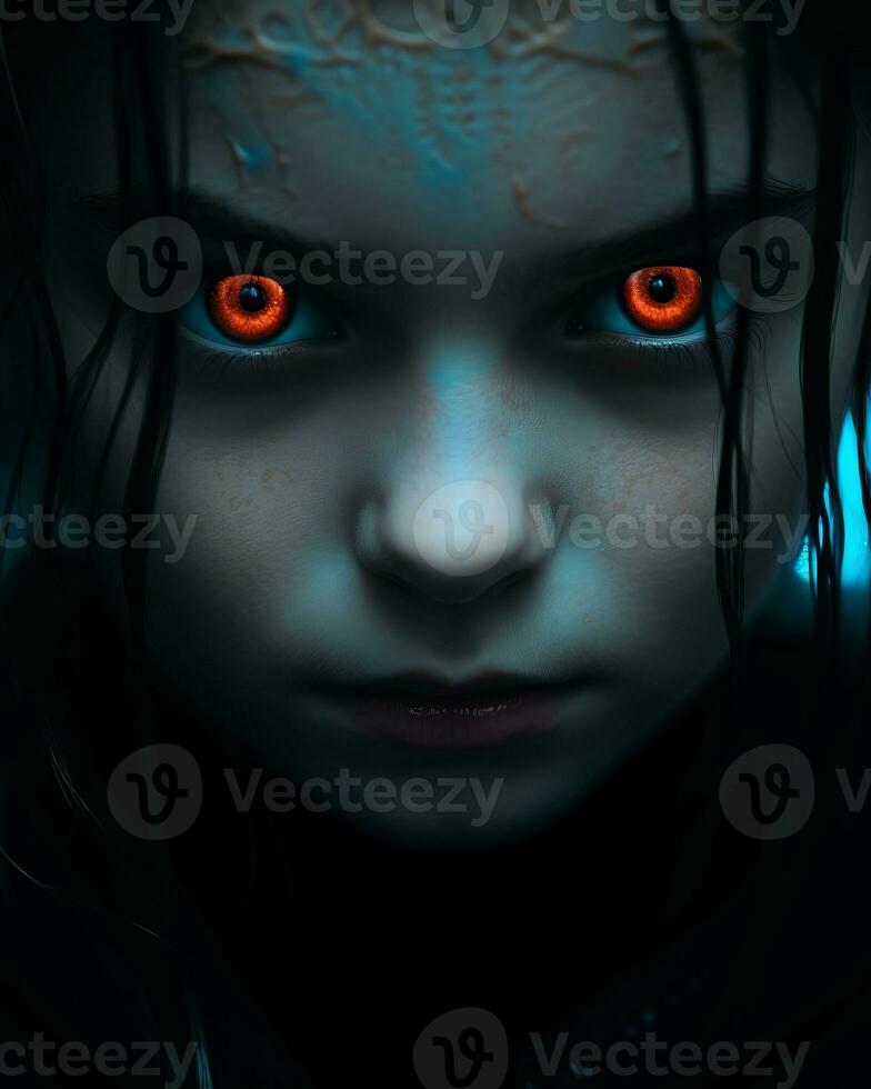 an image of a girl with red eyes generative ai photo