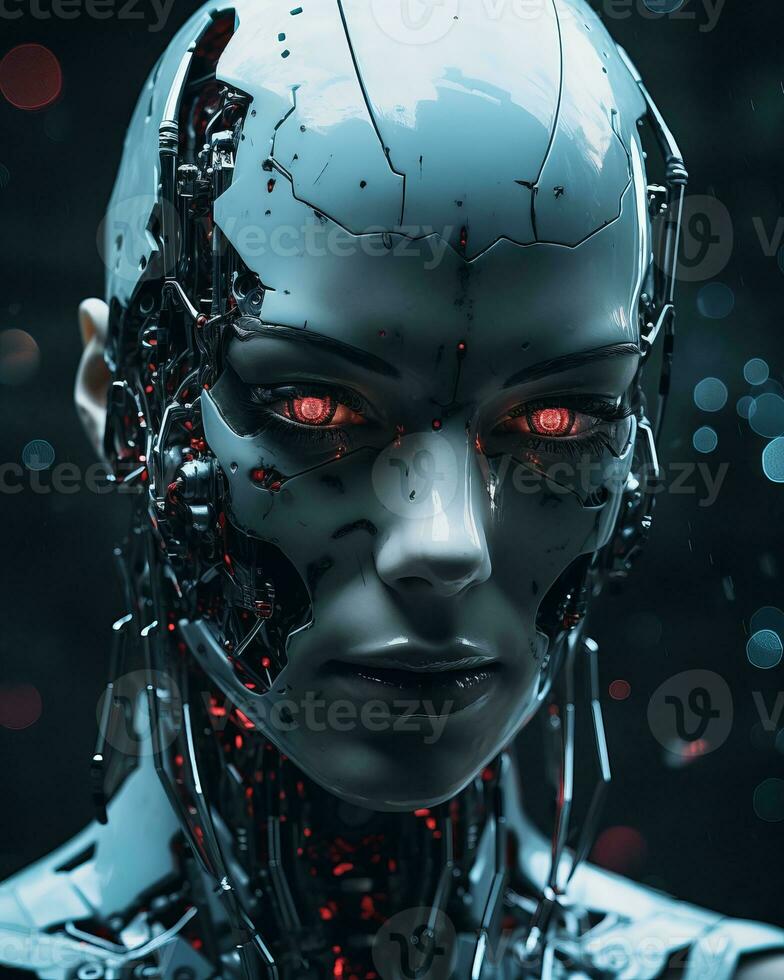 an image of a robot with glowing red eyes generative ai photo