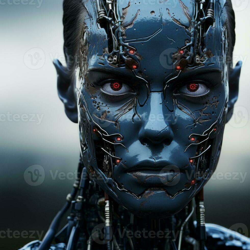 an image of a robot with red eyes generative ai photo
