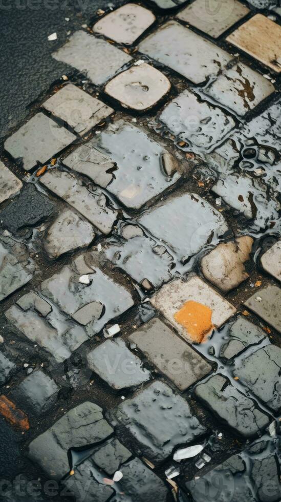 an image of a street that is covered in cobblestones generative ai photo