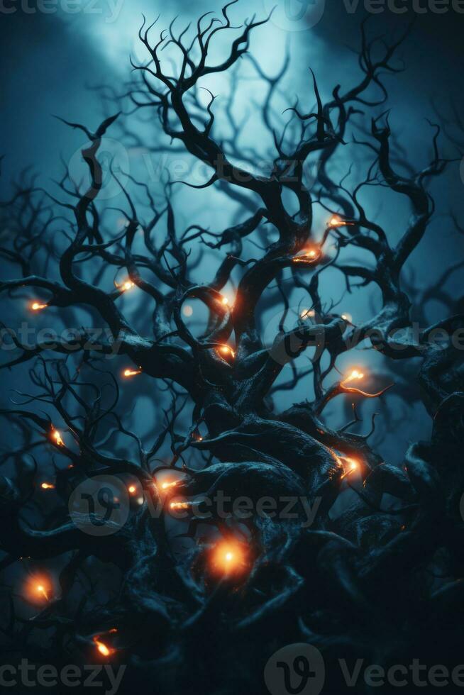 an image of a tree with glowing lights on it generative ai photo