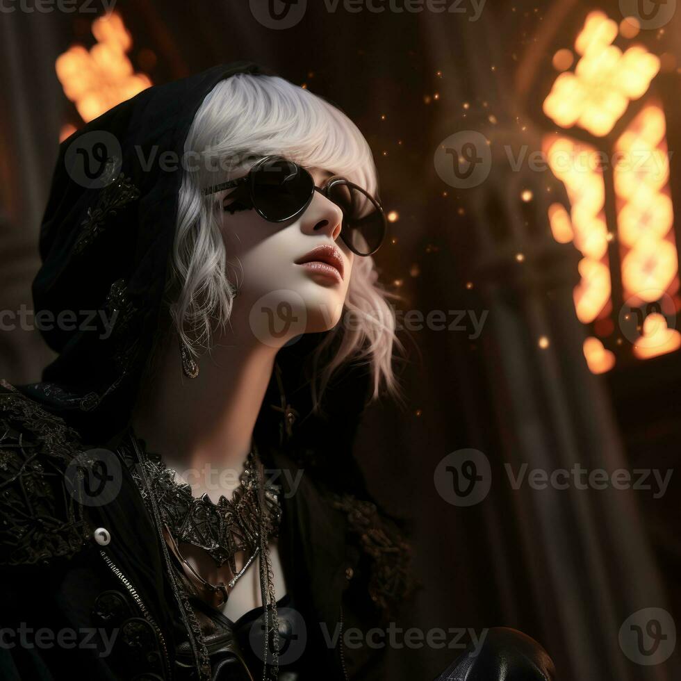 un imagen de un mujer en un gótico atuendo generativo ai foto