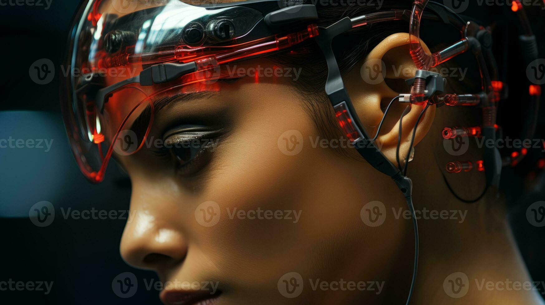 an image of a woman wearing a futuristic helmet generative ai photo