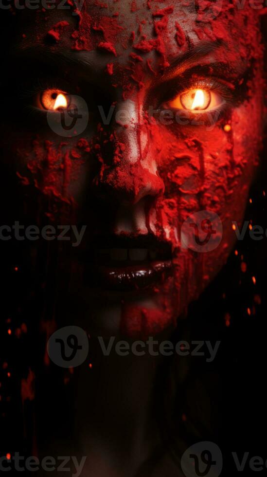 an image of a woman with blood dripping from her face generative ai photo