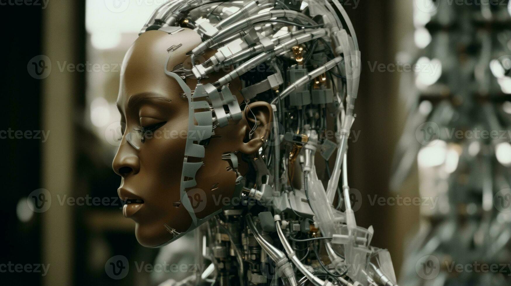 an image of a woman with a robot head generative ai photo