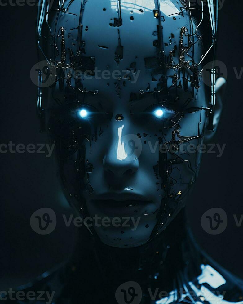 an image of a woman with glowing blue eyes generative ai photo
