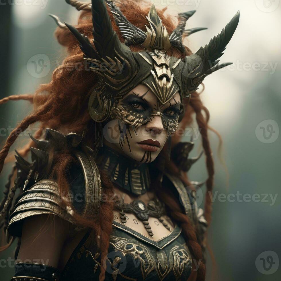 an image of a woman with red hair and horns generative ai photo