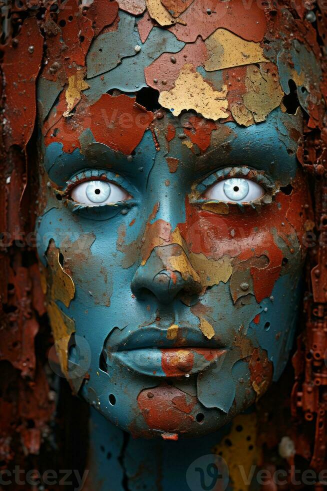 an image of a womans face painted with paint and peeling paint generative ai photo