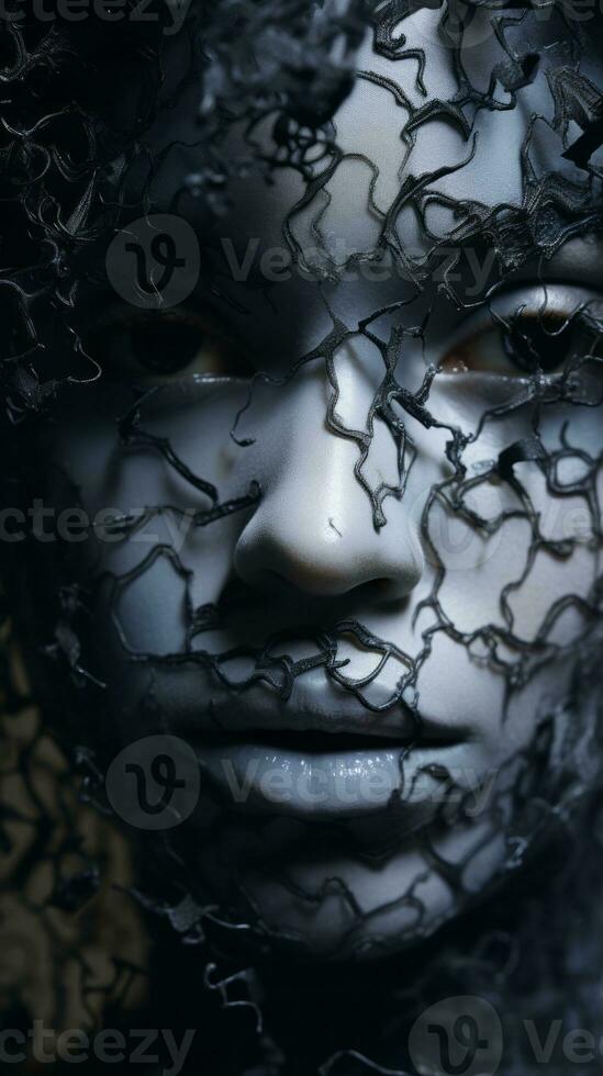 an image of a womans face covered in black vines generative ai photo