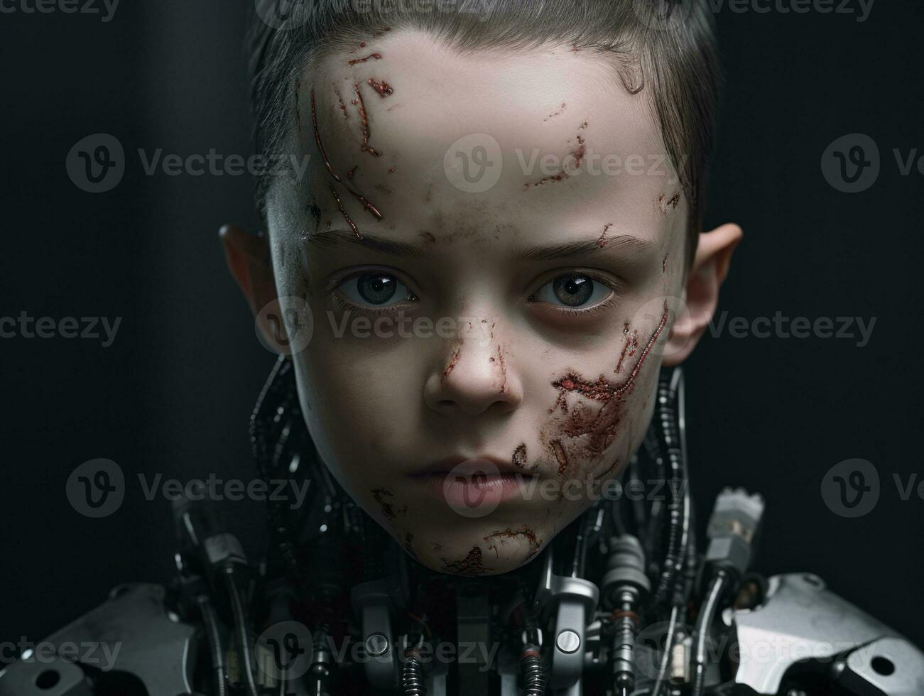 an image of a young boy with blood on his face generative ai photo