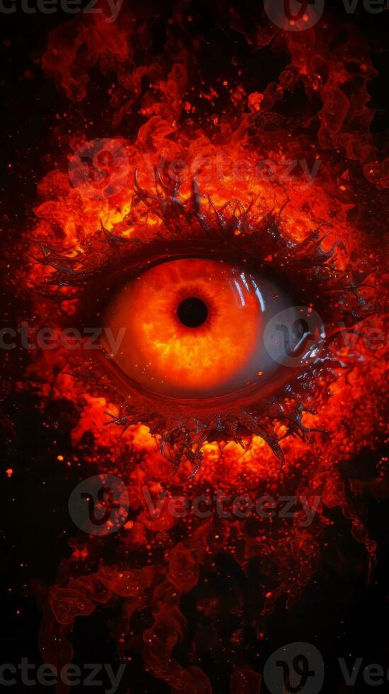 an image of an eye surrounded by fire and smoke generative ai photo