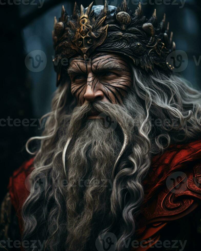 an image of an old man with long hair and a crown generative ai photo