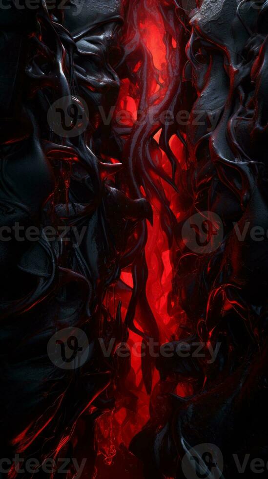 an image of black and red liquid flowing through a dark tunnel generative ai photo