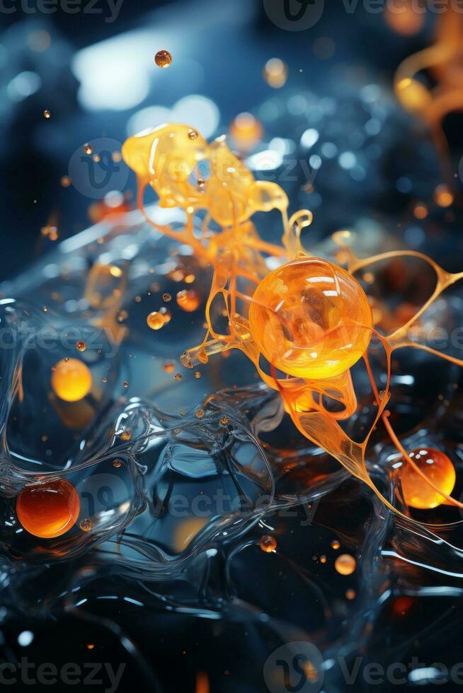 an image of orange liquid and bubbles floating in the air generative ai photo