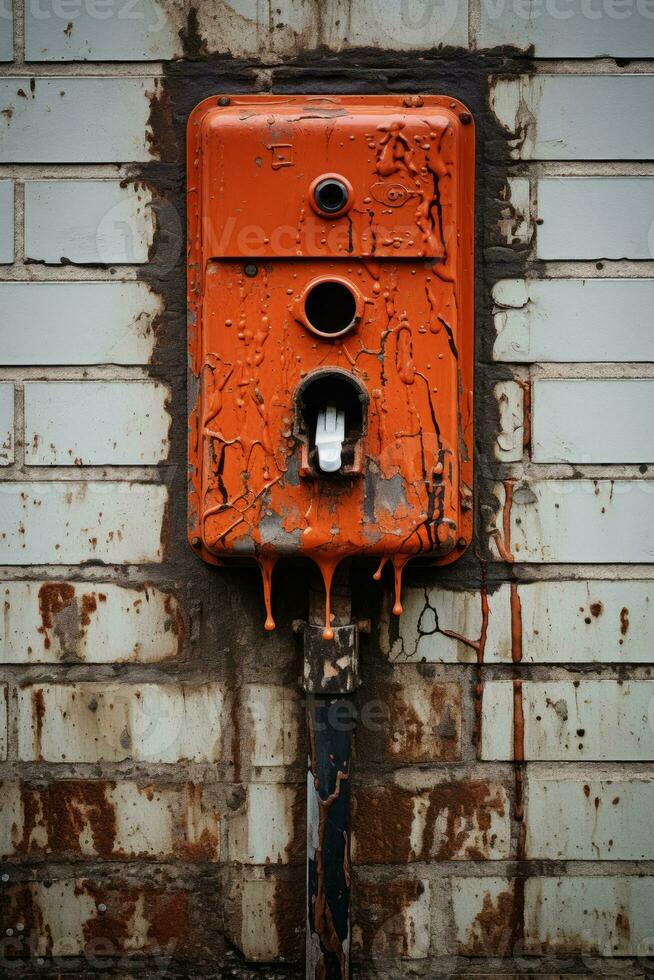 an old fire hydrant on the side of a building generative ai photo
