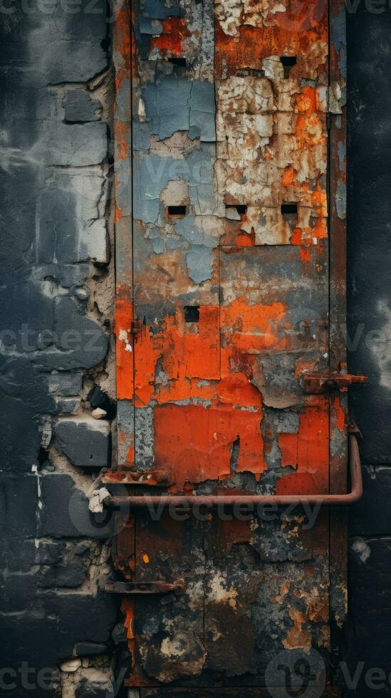 an old rusty door with peeling paint on it generative ai photo