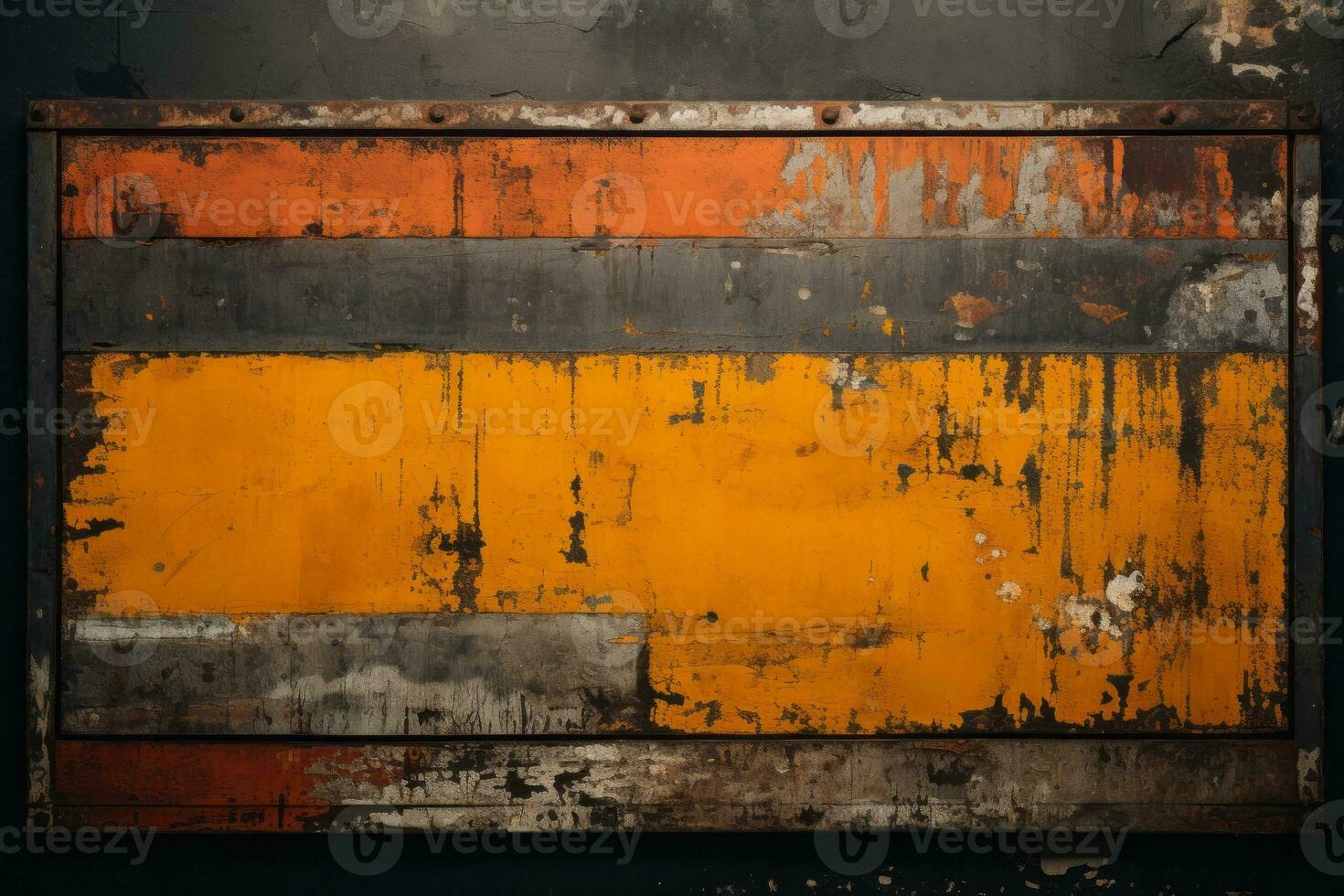 an old rusty metal wall with an orange yellow and black paint on it generative ai photo