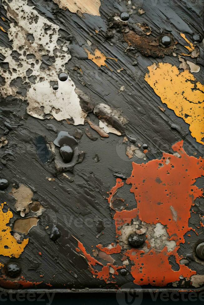 an old rusty metal surface with paint splatters and peeling paint generative ai photo