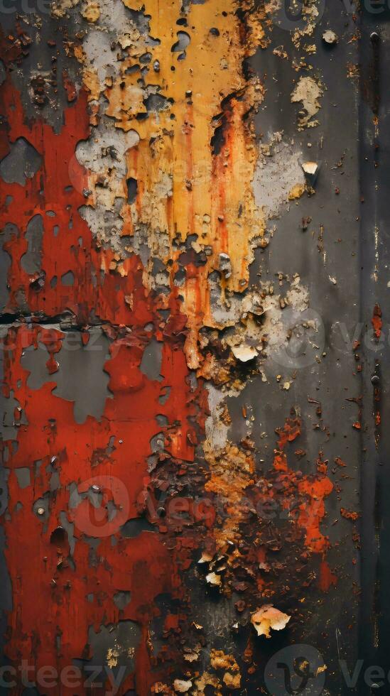 an old rusty metal wall with paint peeling off of it generative ai photo