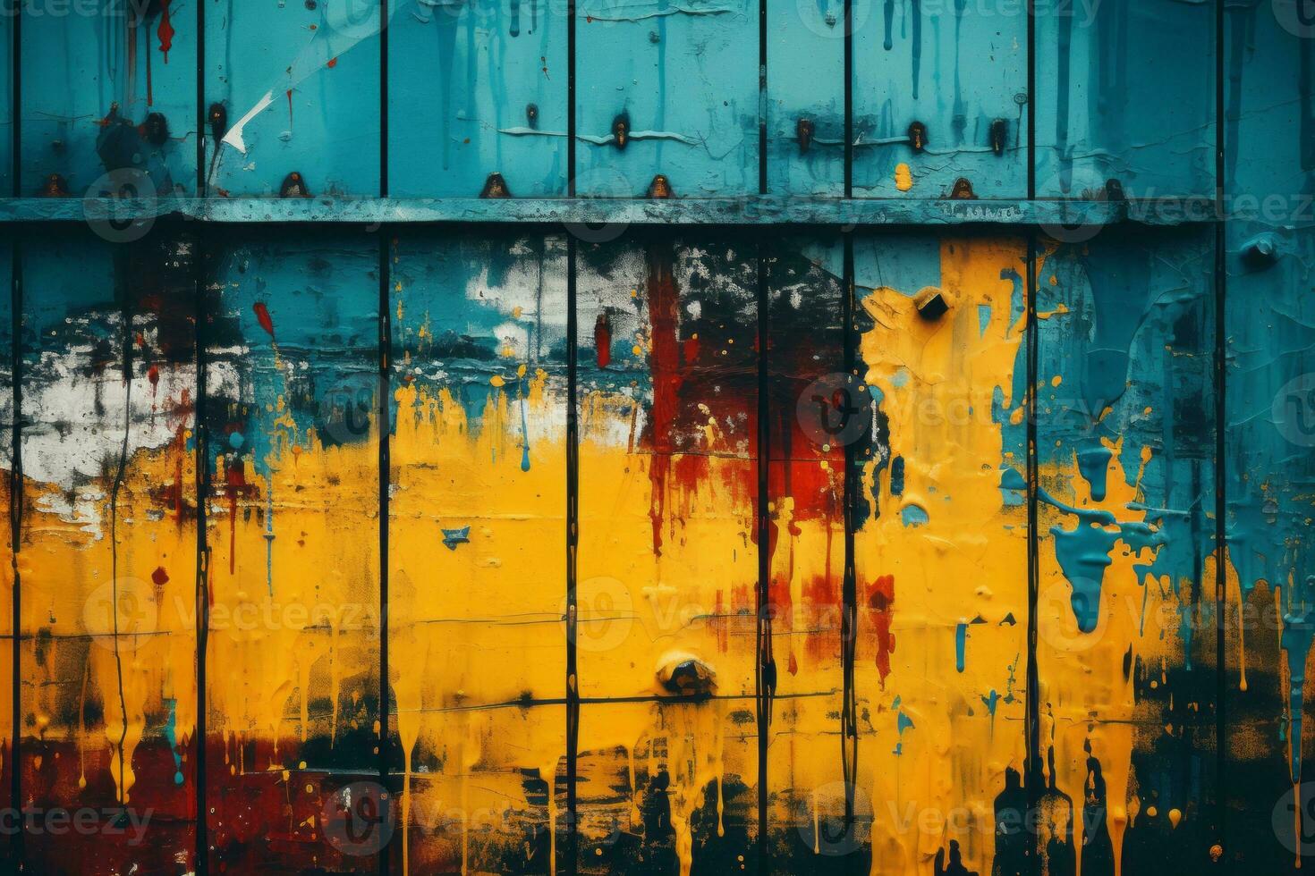 an old wooden door with paint splattered on it generative ai photo