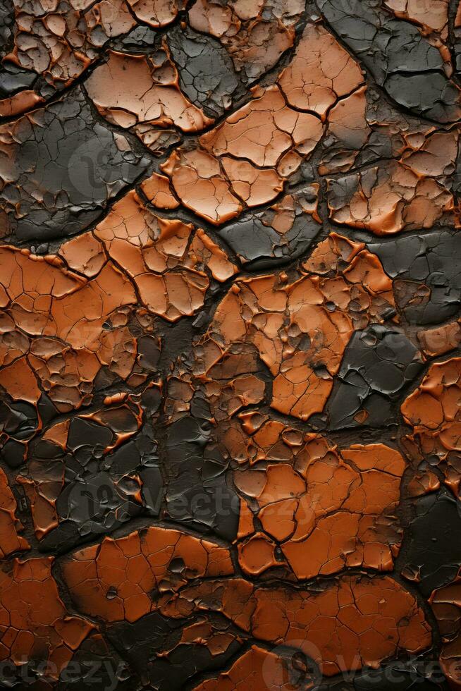 an orange and black cracked surface with cracks in it generative ai photo