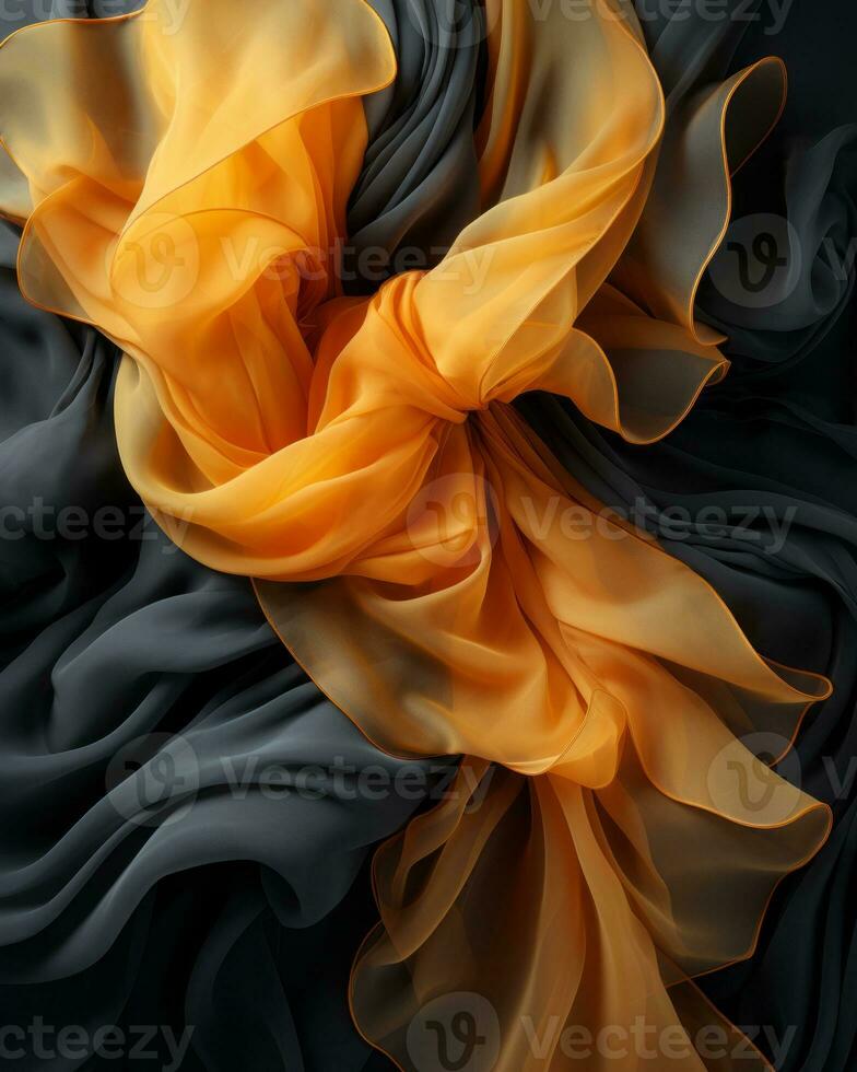 an orange and black silk fabric on top of a black background generative ai photo