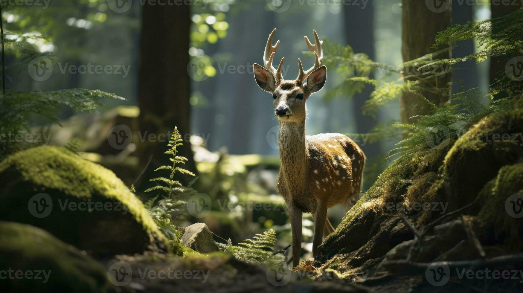 The Ethereal Elegance of Deer, Captured in Graceful Movements and Poignant Stills Among Nature's Canopy. Generative AI photo